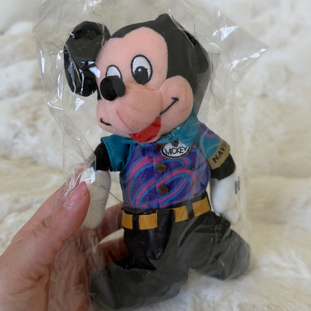 Vintage Disney Mickey Mouse Plush Toy in Black, Pink, Blue